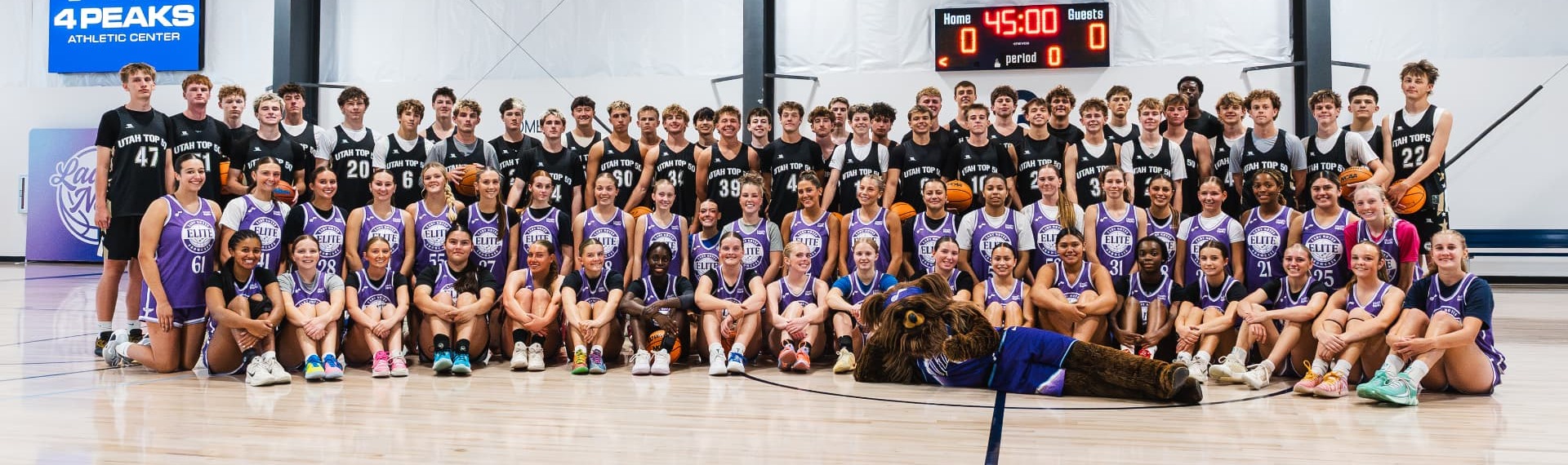 Utah Top 50 full camp — boys and girls players with the Jazz Bear